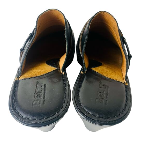 Born Size 9 Women's Black Leather Clog Mules Buckle Detail Heel Comfort - Picture 8 of 15